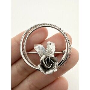 Vintage DB Sterling Silver Filigree Rose Brooch Pin